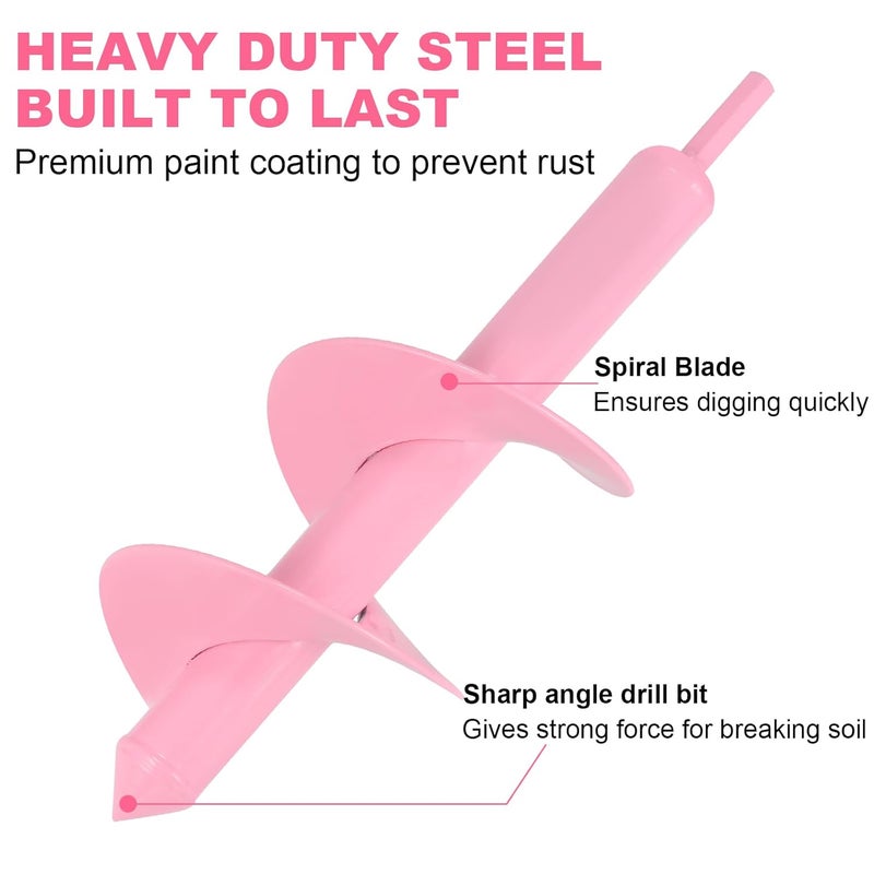Genubi Industry Pretty Pink 4 x 12 Inch Auger Drill Bit for Planting, Garden Spiral Drill Bit Bulb Planter Drill Auger for Planting Bulb Flower, Bedding, Post or Umbrella Hole Digger for 3/8" Hex - Image 5